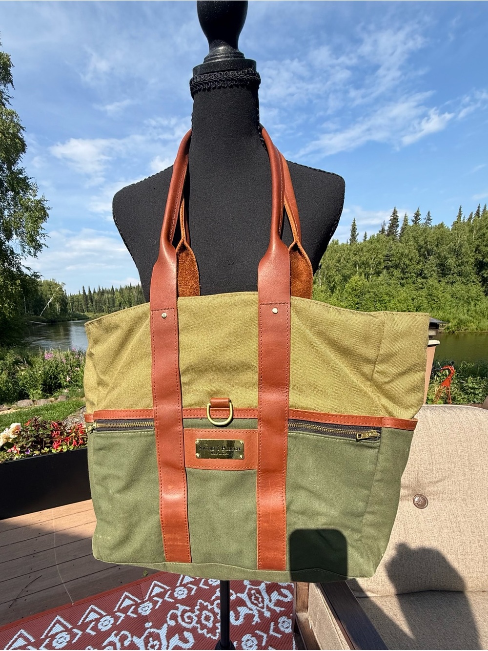 Sword & Plough Olive Green Canvas Leather Tote Bag Made in USA 🇺🇸